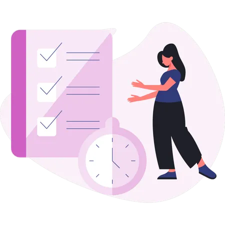 Une femme montre le calcul du salaire  Illustration