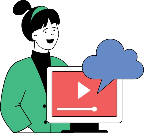 Femme montrant une vidéo sur un nuage  Illustration