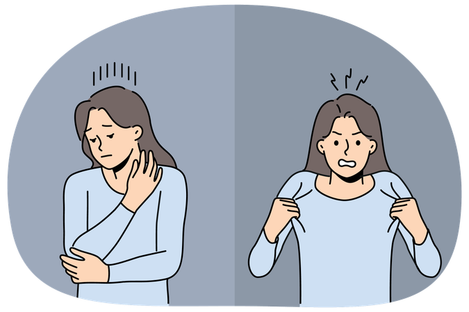 Une femme montrant de la colère et de l'insécurité manifeste ses émotions après avoir reçu la nouvelle de l'infidélité de son petit ami  Illustration