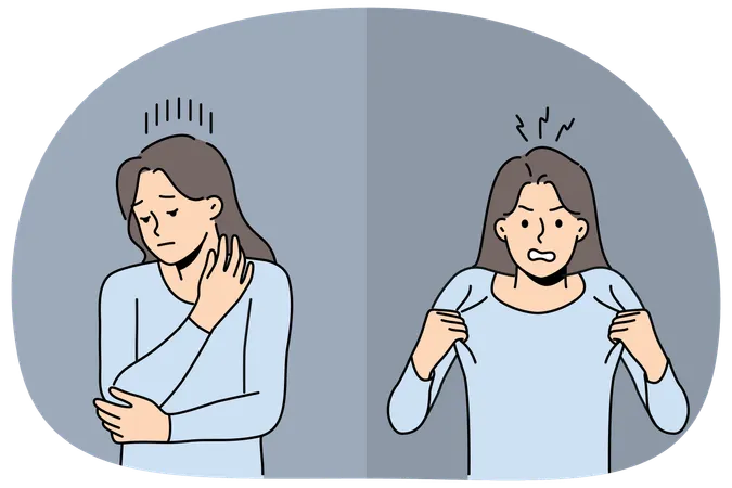 Une femme montrant de la colère et de l'insécurité manifeste ses émotions après avoir reçu la nouvelle de l'infidélité de son petit ami  Illustration