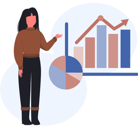 Une femme présente une analyse de la gestion de la croissance de l'entreprise  Illustration