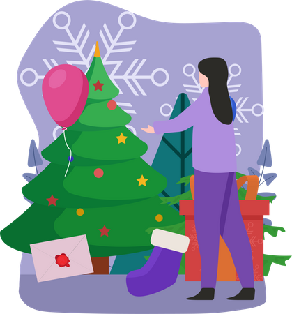 Femme montrant la décoration de Noël  Illustration