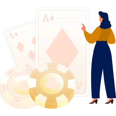 Femme pointant vers des cartes de poker  Illustration