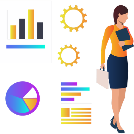 Femme montrant différentes statistiques commerciales  Illustration