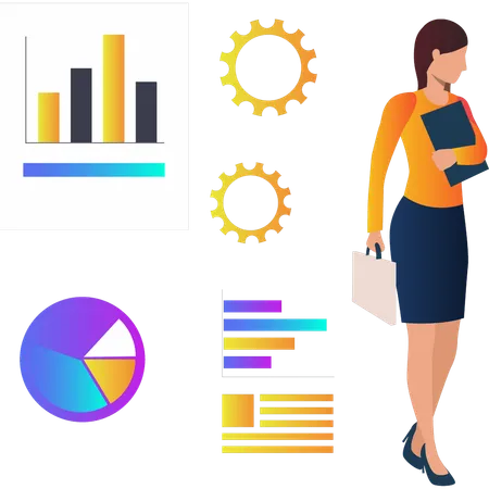 Femme montrant différentes statistiques commerciales  Illustration