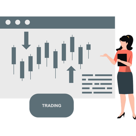 Femme montrant des transactions boursières  Illustration