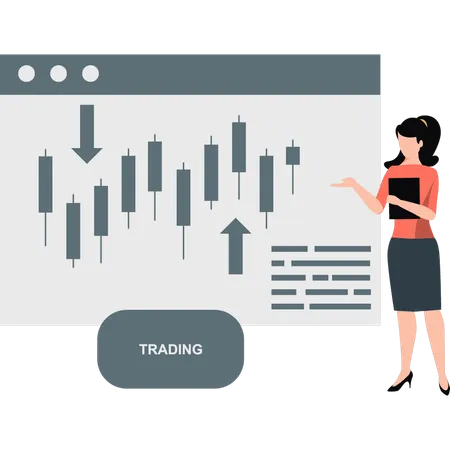 Femme montrant des transactions boursières  Illustration