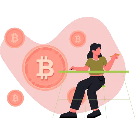 Une femme montre un énorme profit en crypto-monnaie  Illustration