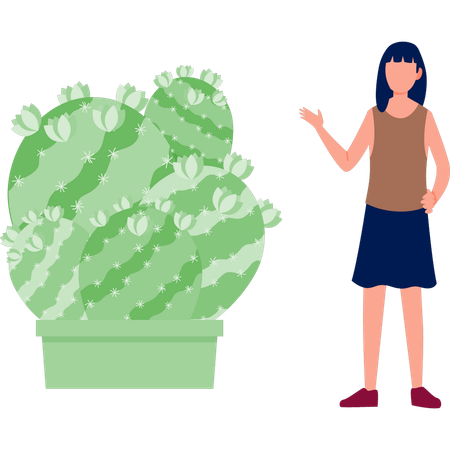 Femme montrant une plante d'Astrophytum  Illustration