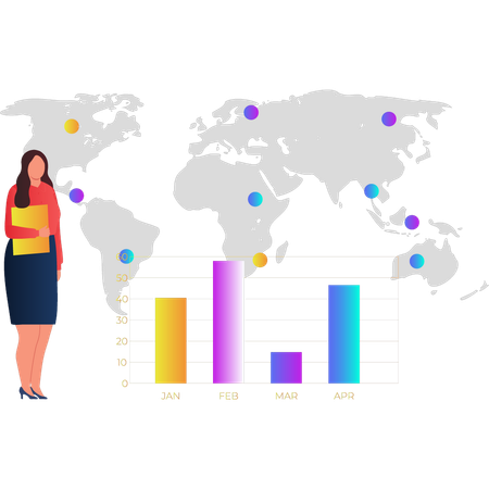 Femme montrant un graphique mondial  Illustration