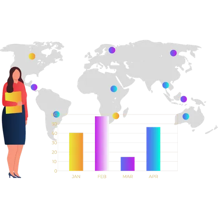 Femme montrant un graphique mondial  Illustration