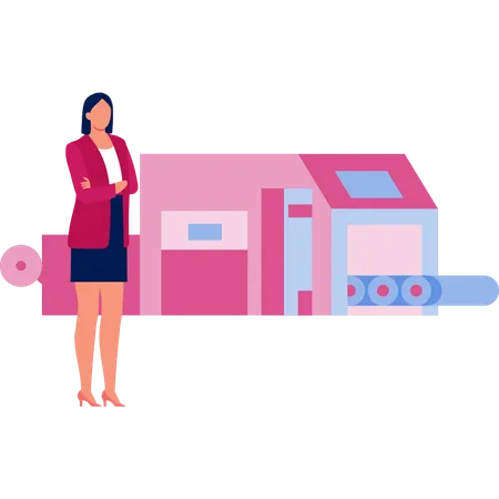 Femme montrant une machine de construction infographique  Illustration