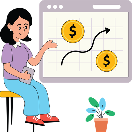 Une femme montre un profit d'investissement  Illustration
