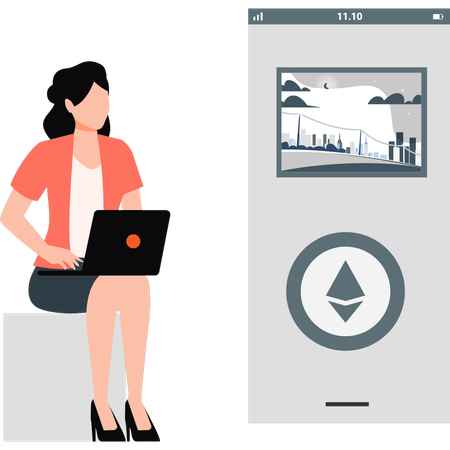 Une femme montre la technologie Ethereum  Illustration