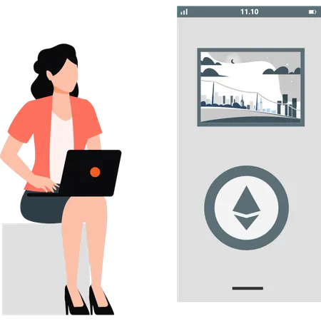 Une femme montre la technologie Ethereum  Illustration