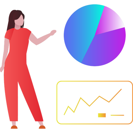 Femme pointant vers le diagramme circulaire  Illustration