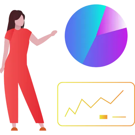 Femme pointant vers le diagramme circulaire  Illustration