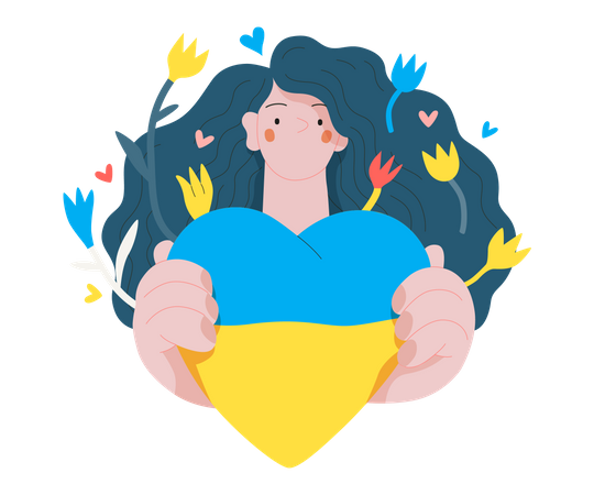 Femme montrant le coeur coloré du drapeau ukrainien  Illustration