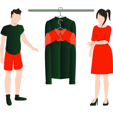 Femme montrant les vêtements au garçon  Illustration