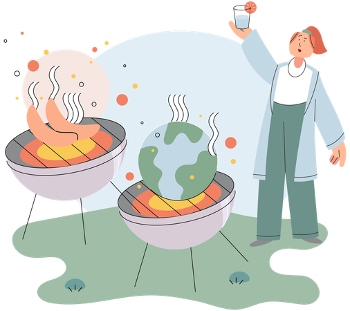 Une femme montre le réchauffement climatique  Illustration