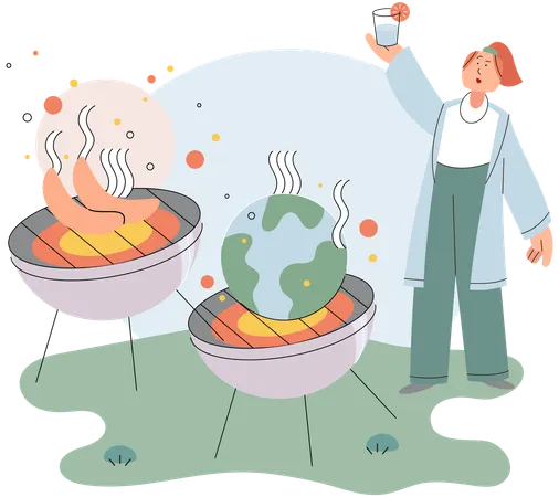 Une femme montre le réchauffement climatique  Illustration