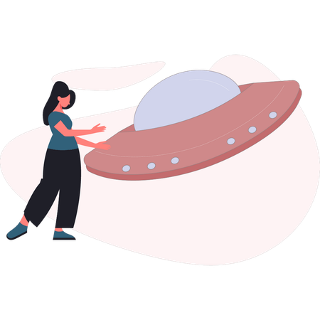 Une femme montre un OVNI  Illustration