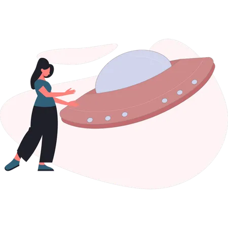 Une femme montre un OVNI  Illustration