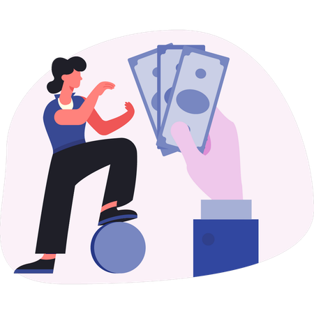 Une femme montre le paiement des salaires  Illustration