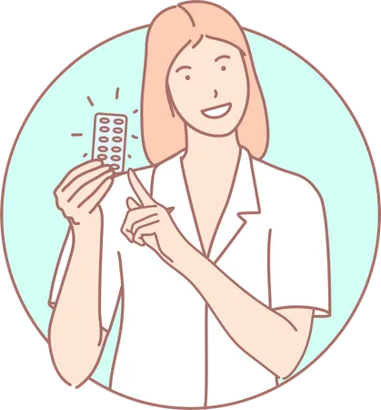 Femme montrant une pilule contraceptive  Illustration