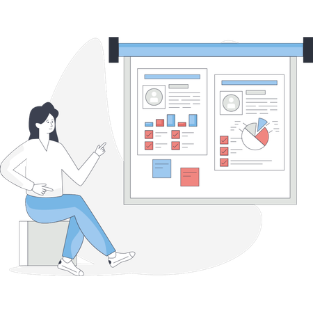 Une femme montre un recrutement d'employés  Illustration