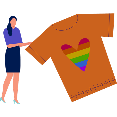 Femme montrant un cœur arc-en-ciel sur une chemise  Illustration