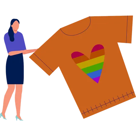 Femme montrant un cœur arc-en-ciel sur une chemise  Illustration