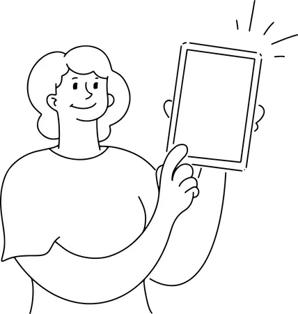 Femme montrant l'écran du gadget  Illustration