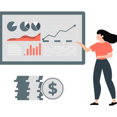 Femme montrant un graphique de croissance financière  Illustration