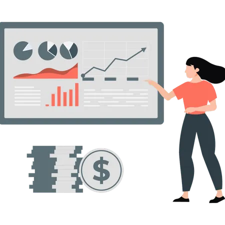 Femme montrant un graphique de croissance financière  Illustration