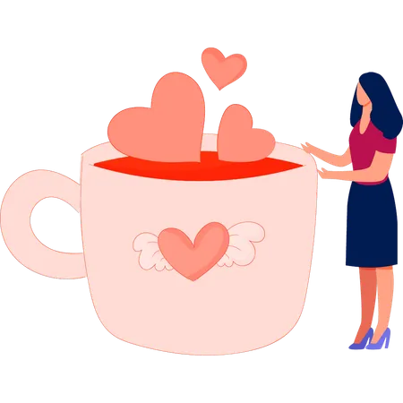 Femme montrant un délicieux café  Illustration