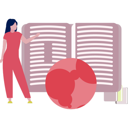 Femme pointant vers un livre ouvert  Illustration