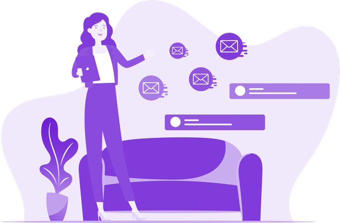 Femme montrant une messagerie de groupe  Illustration