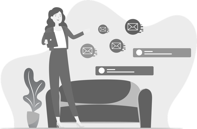 Femme montrant une messagerie de groupe  Illustration