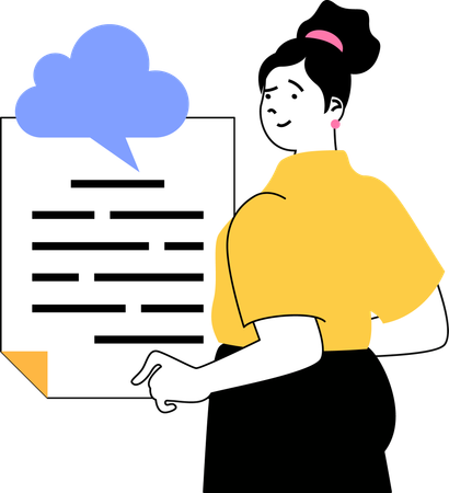 Femme montrant un document en nuage  Illustration