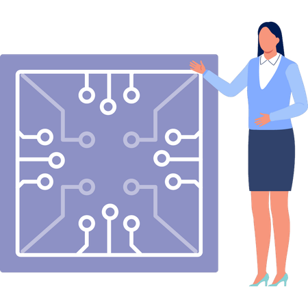 Femme montrant un réseau numérique  Illustration