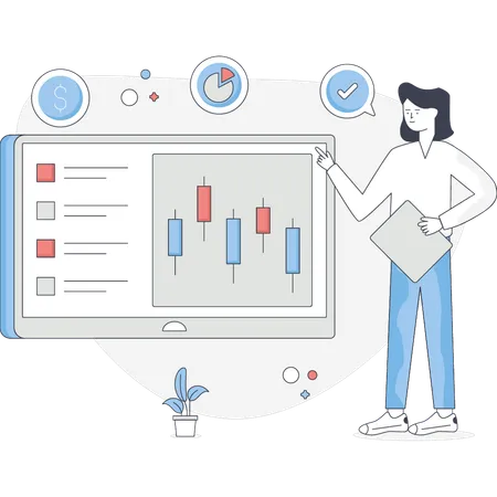 Une femme montre une analyse commerciale  Illustration