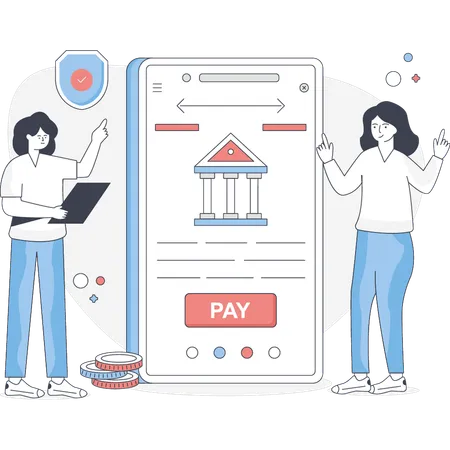 Femme montrant une application bancaire mobile  Illustration