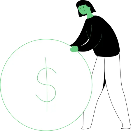 Femme montrant une pièce d'un dollar  Illustration