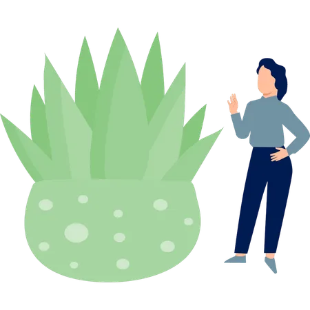 Femme montrant une plante d'Alovera  Illustration