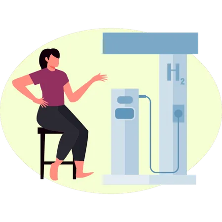 Une femme montre une pompe à essence  Illustration