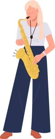 Femme musicienne jouant du saxophone  Illustration