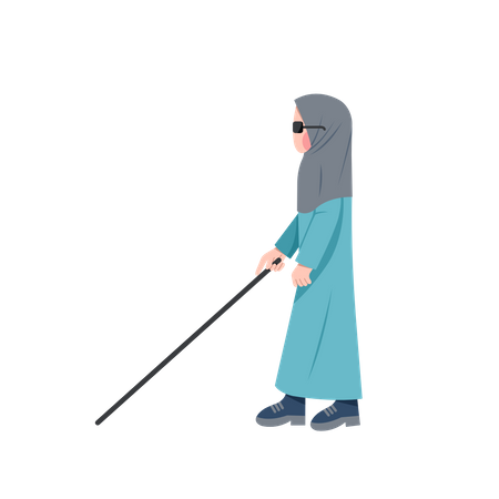 Femme musulmane aveugle marchant avec une canne  Illustration