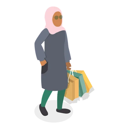 Femme musulmane en hijab faisant du shopping  Illustration