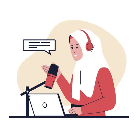 Femme musulmane enregistrant un podcast  Illustration